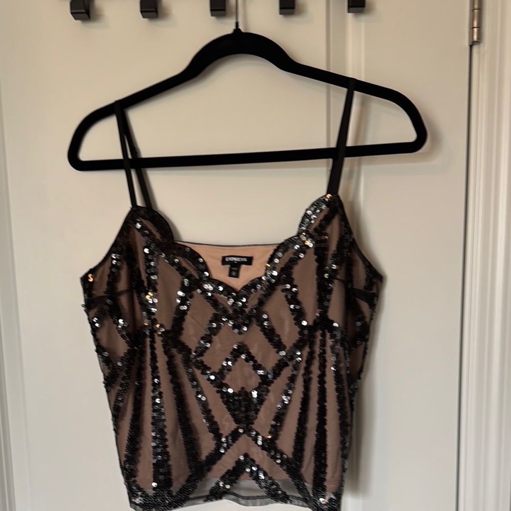 Express Black Mesh Sequin Tank Top